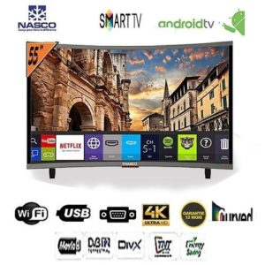 Nasco SMART TV 55" - incurvé - Android - Ultra HD 4K - PORT VGA/HDMI - Décodeur intégré - 12 Mois de garantie