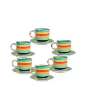 TASSE Set De 6 Tasses à Café + Sous-Tasse En Porcelaine - Multicolores